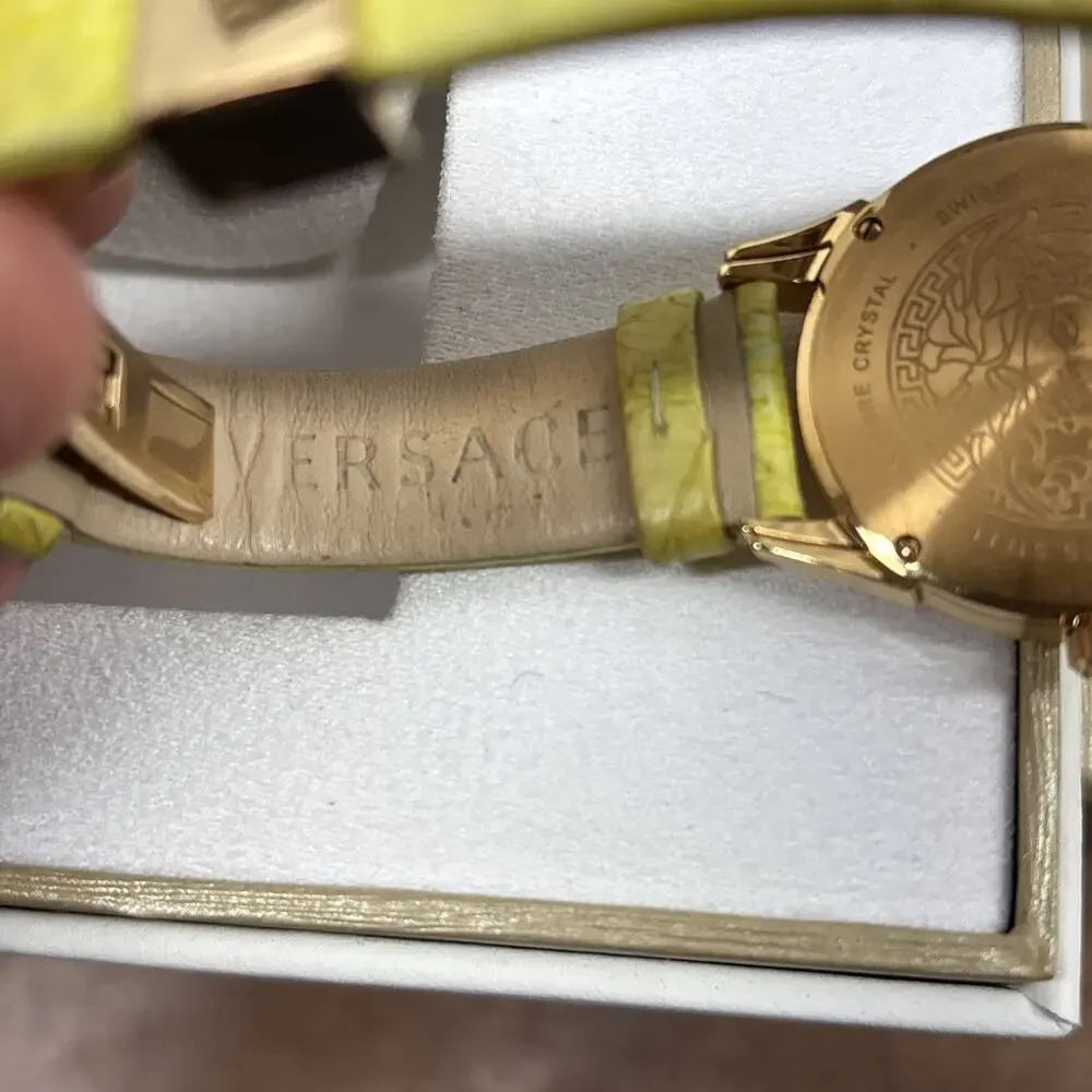 Versace Women's VFF050013 Dafne Rose Gold Ion Plated Steel Yellow Leather Watch